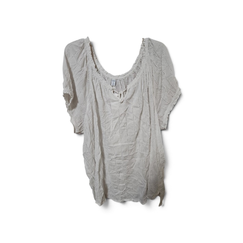 Old Navy Womens White Eyelet Peasant Blouse Short Sleeve Scoop Neck Top 3X 0457